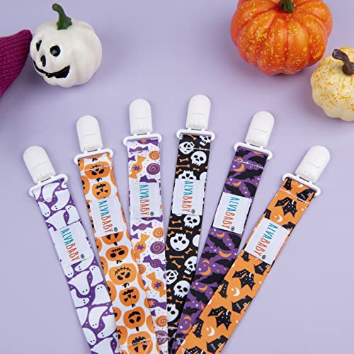 Image of ALVABABY Halloween Baby Pacifier Clips Paci Universal Holder Leash Pacifier Clip Binky Holder for Teether Soothie 6 Pack 6DBP05A
