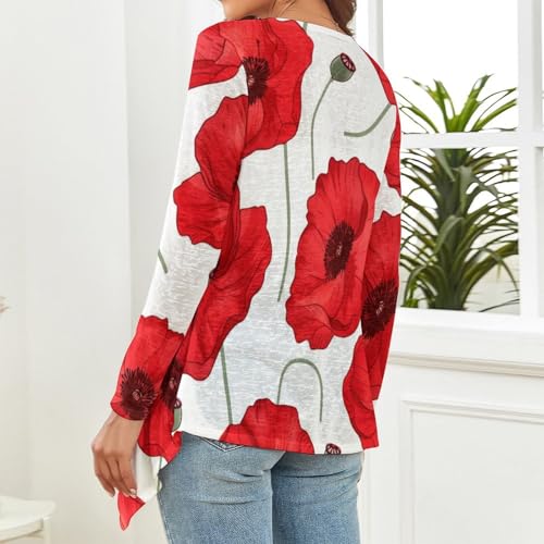 MoBlinko Red Poppy Cardigan Sweaters for Women Lightweight Open Front Knitted Women's Cardigan Sweaters Draped Ruffles2