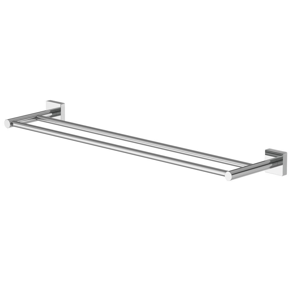 Lenz Badetuchhalter RAIN in Chrom, 2X 60 cm – Ideal für große Handtücher | Doppel-Handtuchstange aus Metall, Wandmontage, Zum Kleben (Inkl. Kleber) oder Bohren, Optimaler Wandabstand, 2267202