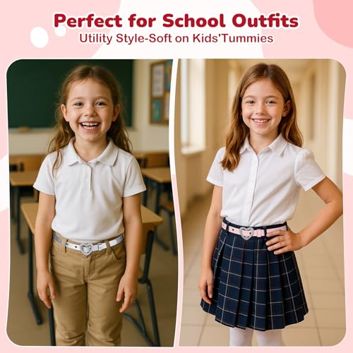 JASGOOD 4 Pcs Girls Belt Kids PU Leather Waist Belt Hollow Heart Design Plastic Buckle Girls belt for Dress Jeans Pants2