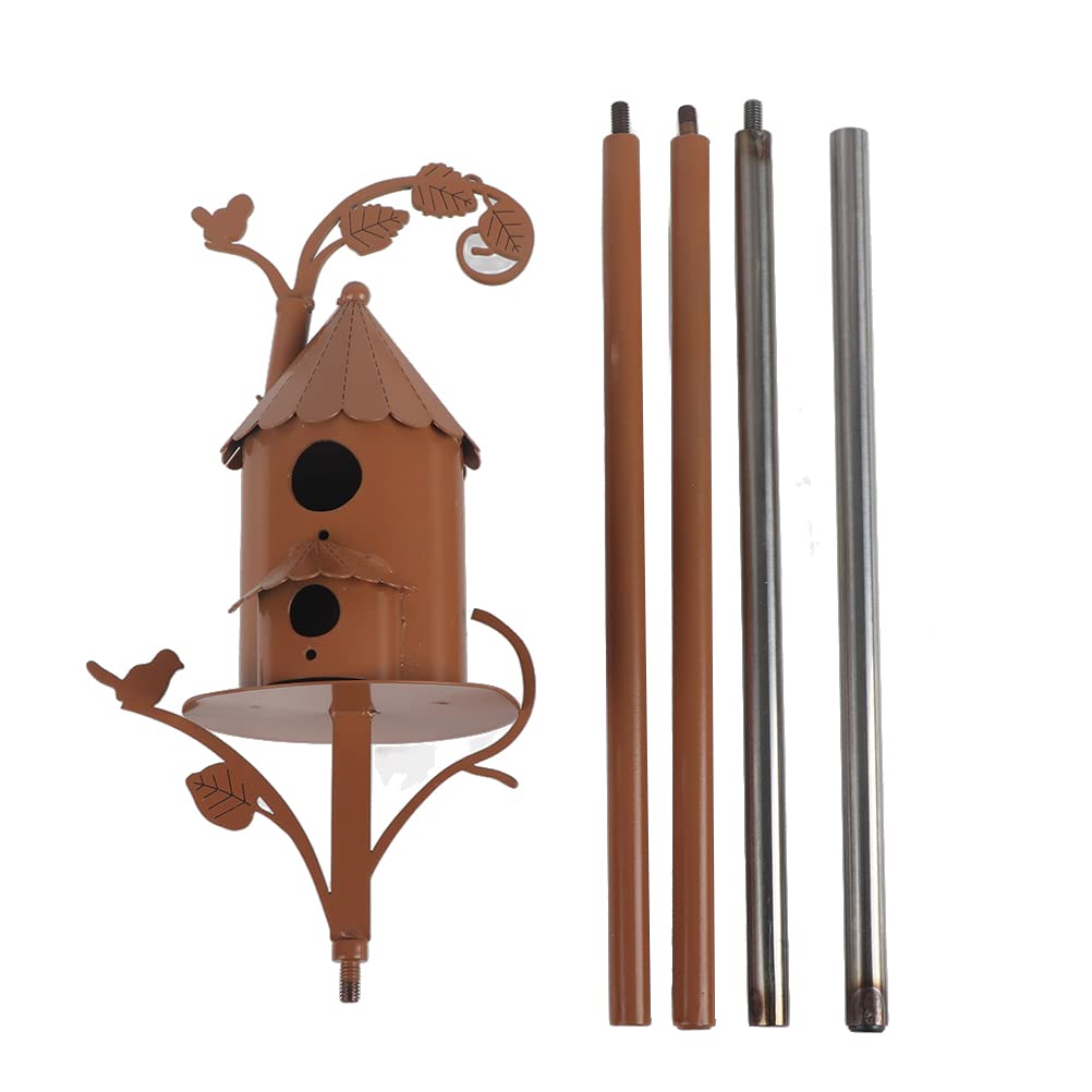 Bird House Stakes for Outside with Pole, Distressed Metal Birdhouse Stand for Outdoor Garden Decor, Metal Bird House with Pole, Outdoor Metal Bird House Stake Birdhouses (2)