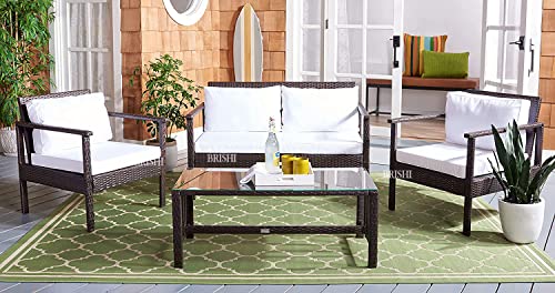 Image of Amazon Brand - Solimo Zeno Outdoor Sofa Set || Balcony Sofa || Patio Furniture Sets || Indoor Sofa|| Wicker Rattan Garden Sofa Set with Cushion and Center Table, 4 Seater (Brown & White)