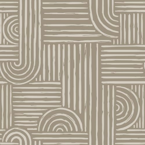 Livelynine Modern Abstract Wall Paper Peel and Stick Geometric Farmhouse Wallpaper Prepasted Removable Boho Decorative Pattern Contact Paper Brown Cream Beige Taupe Gender Neutral Earthy Tones 17.5x78