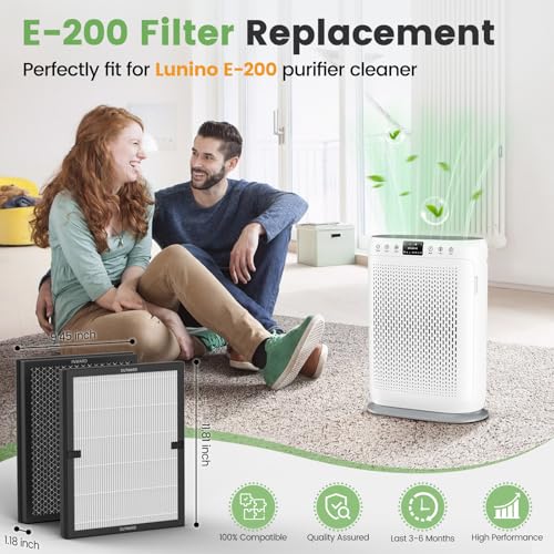 Image of E-200 filter Replacement Compatible with LUNINO E-200 Air purifier for Home Large Room up to 1740sq.ft, 3-Stage Filtration with HEPA Air filter for Dust, Smoke, Dander, Pollen, 4 Pack
