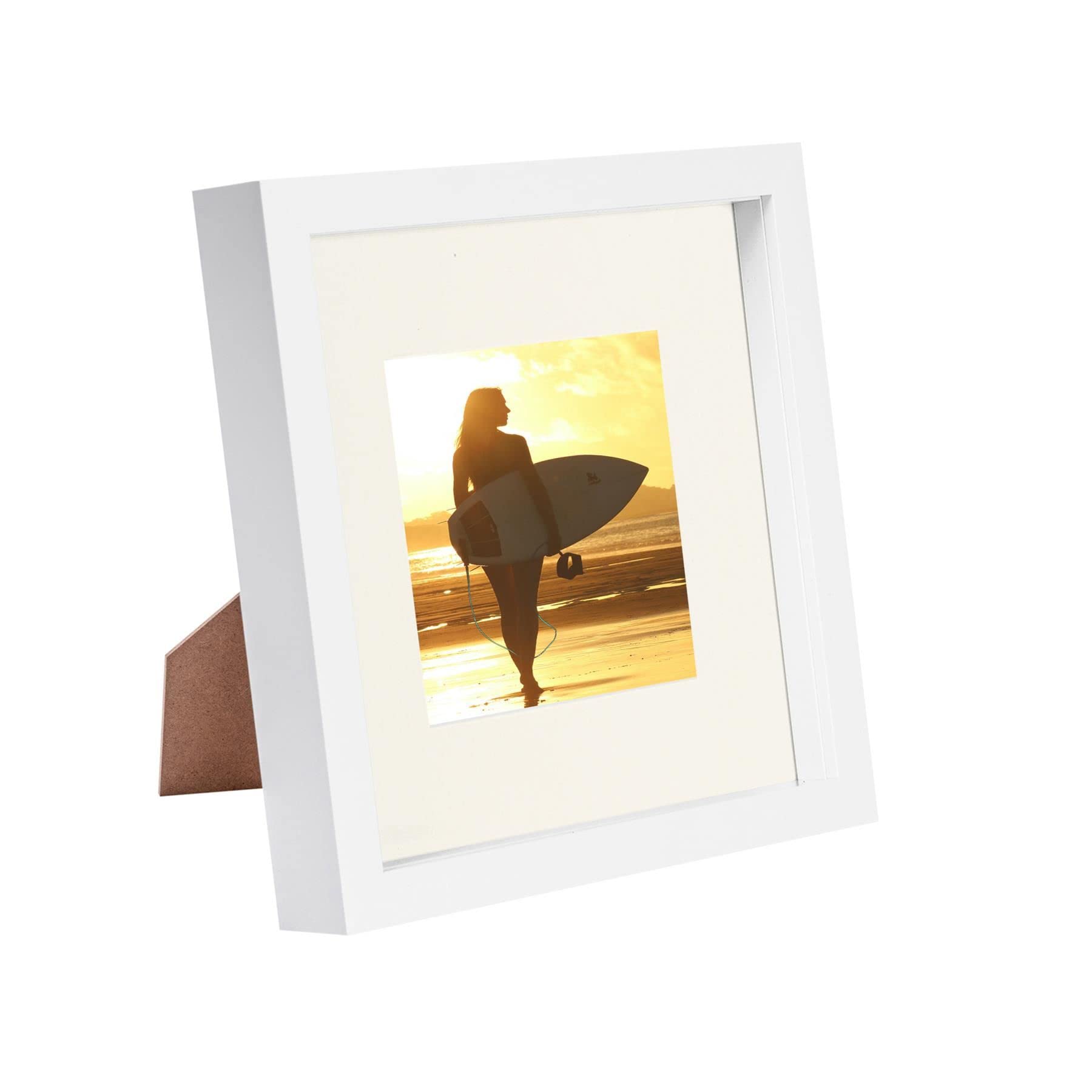 Rinkit.com Ivory Mount 8" X 8" White 3D Box Photo Frame With 4" X 4" Mount