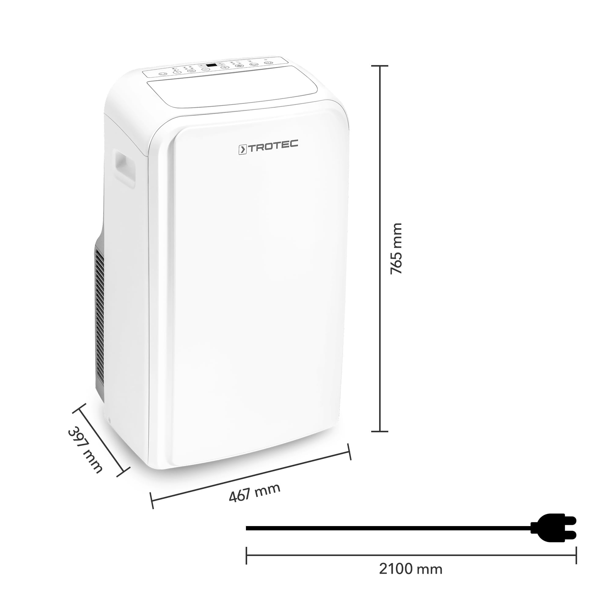 TROTEC Climatiseur mobile connecté PAC 3910 X - 3,9 kW (13 300 BTU), commande par smartphone - 3 en 1 : refroidissement, déshumidification, ventilation, pour pièces jusqu'à 130 m³, télécommandé