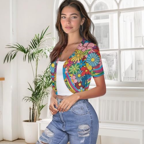 Image of Womens Short Sleeve Bolero Shrug Open Front Knit Cropped Cardigan Shoulder Cover for Dress Cute Casual Knit Cover Up