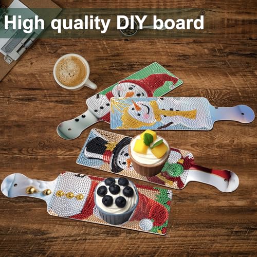 Image of 4 Pcs Diamond Art Painting Tray Board for Adults, 5D DIY Special Shape Crystal Rhinestones Diamond Art Cutting Board Christmas, Indoor Kitchen Dining Table Decor Christmas Gift (Christmas Snowman)