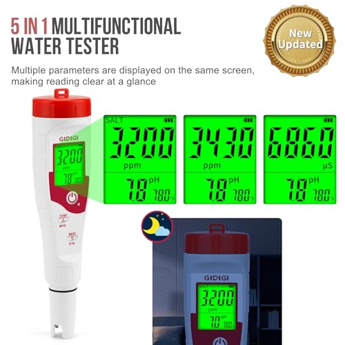 Gidigi GX-PEST05 Pool Salt Tester Ph Meter New Update Digital Ph Tester Salinity Meter With Multiple Parameters Display For Pool Water Quality Tds Ec Salt Meter thumb #2