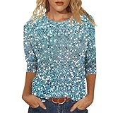 Damenblusen 3/4 Arm Festliches Oberteil Damen Beerdigung Kleidung T Shirt mit Spitze Kleider für Mollige Frauen Bauch Grün L