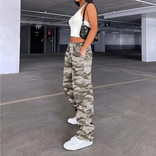 Image of Lepunuo Cargo Pants for Women High Waisted Casual Pants Baggy Stretchy Wide Leg Y2K Streetwear with 6 Pockets