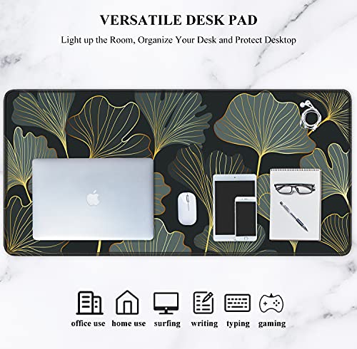 Image of Auhoahsil Extended Mouse Pad, XXL Gaming Mouse Pads, Large Big Mousepad Laptop Computer Keyboard Mat Desk Pad with Non-Slip Base Stitched Edge for Gaming Office, 31.5 x 15.7 inch, Gold Line Leaves