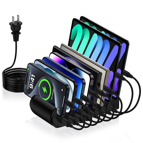 Charging Station, 65W 8 Ports Multi Charger Station USB Charging Dock for Multiple Devices for Samsung Galaxy A16 A15 5G A14 A13 S25 Ultra S24 FE S23 S22 A56 iPhone 16e 16 15 Pro Max, Pixel 9 Pro XL