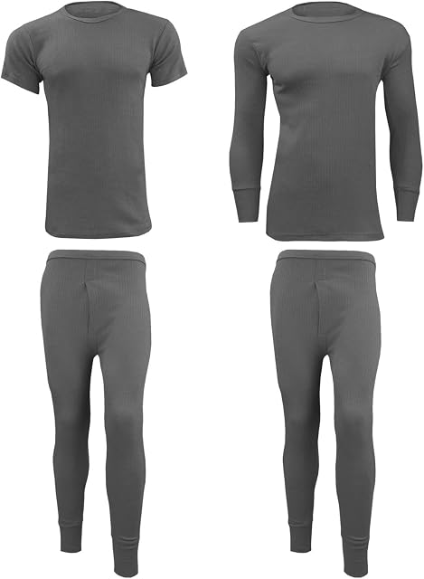comfyfit Men's Thermal Set Long Sleeve Warm Underwear Base Layer Trousers (Charcoal Half Sleeve TOP+Bottom, M)