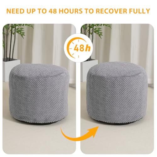 Round Stuffed Pouf Ottoman for Foot Rest, Faux Fur Poufs with Foam Chunk Filling, Storage Ottoman Pouf Foot Stool Cushion Poufs, 20 X 15 Inch Floor Chair for Living Room Bedroom Home Decor, Gray