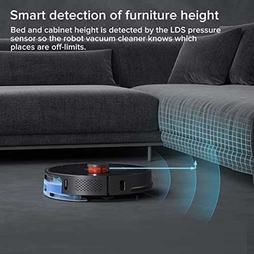 ROIDMI Eve Plus Aspirateur Robot et Balai à Franges, aspirateur Automatique avec Sac à poussière, Navigation Laser, Fonction de Nettoyage, 3200Pa Succion, Application et Commande vocale - Noir - Image 4