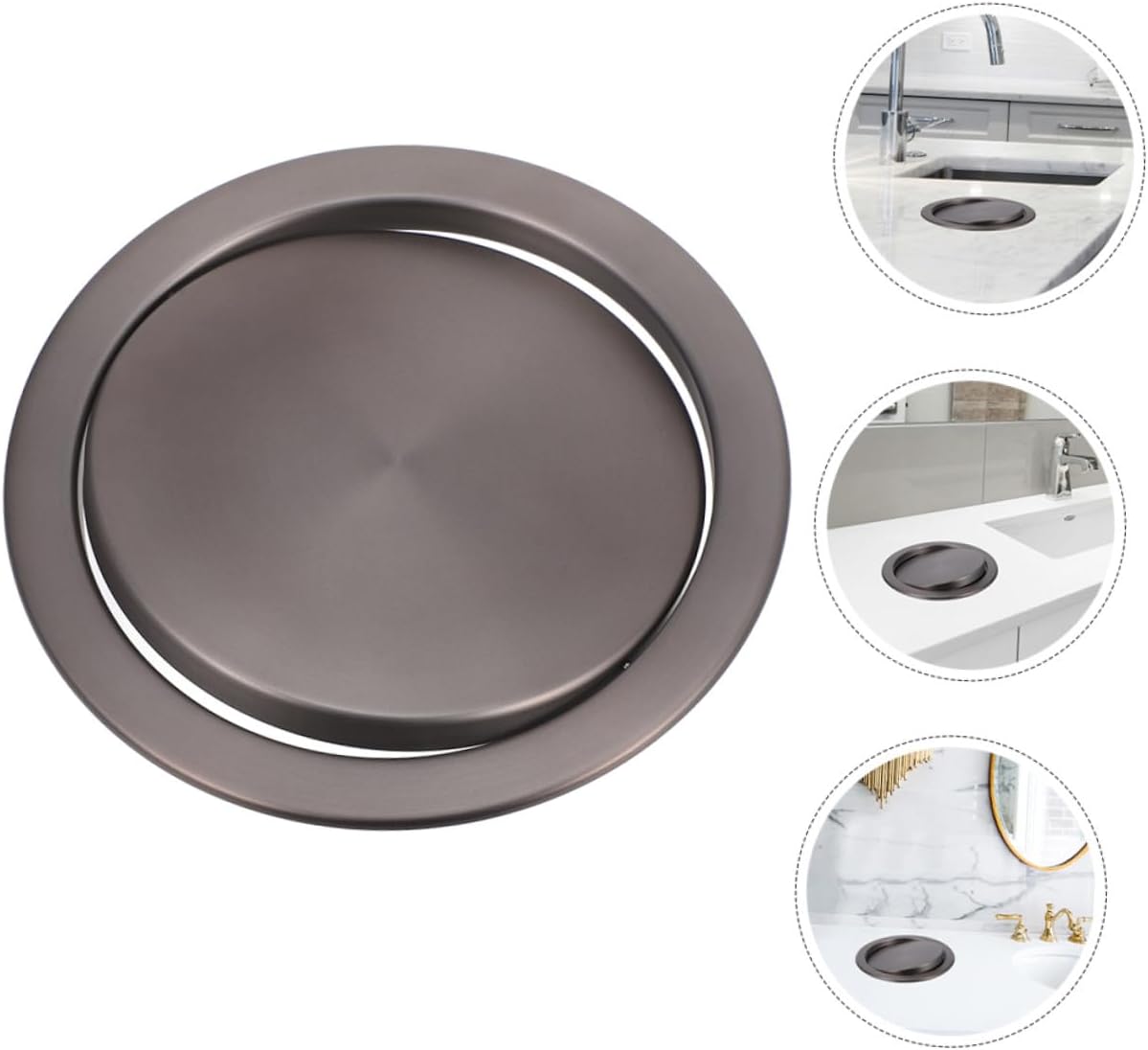 Stainless Steel Built-in Flap Trash Can Lid Recessed Countertop Cover for Kitchen and Bathroom, Gray Swing Lid Garbage Bin Accessory