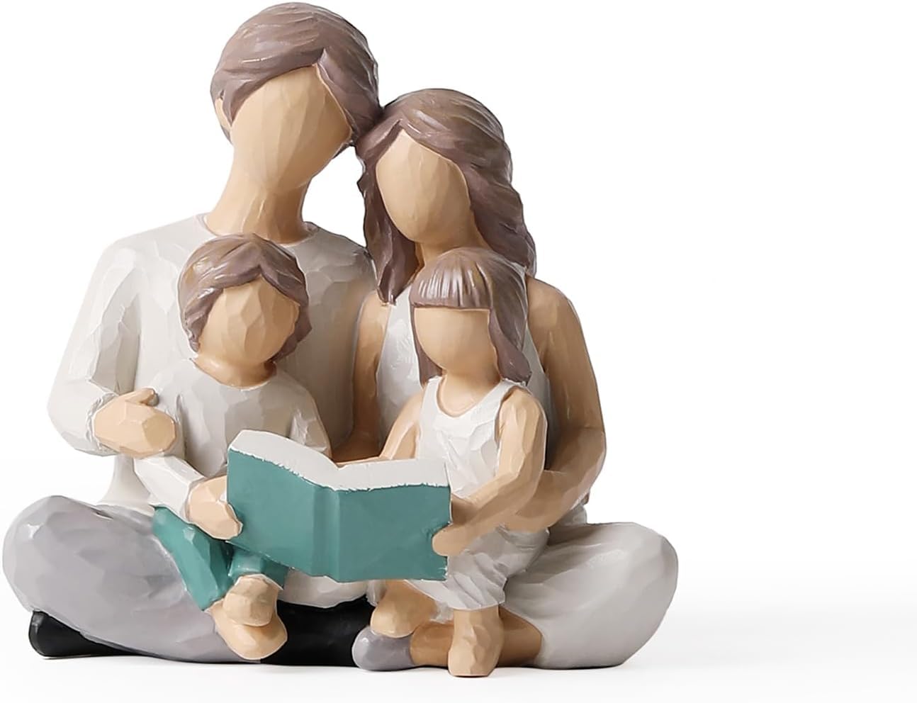 Azonee Family of 4 Reading Book Figurines, Hand-Painted Figures, Gifts for Parents, Daughter, Son, Family Sculpture, Shelf Decor, Desktop, Home, Bedroom, Living Room Decoration, Coaster