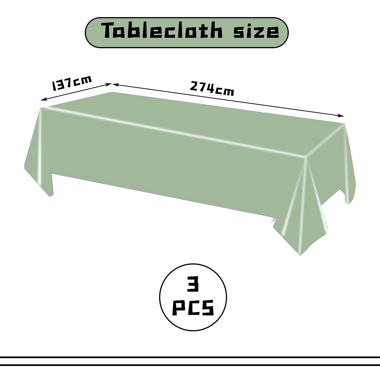 3pz Tovaglia Verde Salvia in Plastica, 137x274cm, Tovaglia Rettangolare per Compleanno, Feste Primavera, Matrimonio, Baby Shower, Decorazioni Tavola