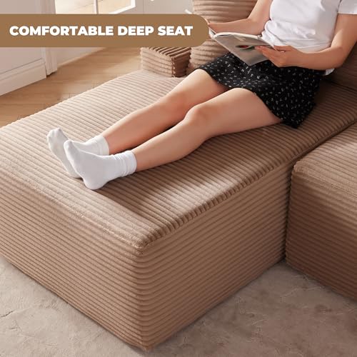 Image of Mangodan Cloud Sectional Couch, Boneless Sofa for Living Room, Modular Sectional Sofa with Deep Seat, Fluffy Comfy Couch with L-Shaped Chaise, No Assembly Required, Camel