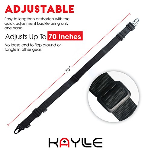 Kaylle 2-Point Rifle Sling Mount - Premium Shotgun Sling With Upgraded Metal Hook Fits Any Weapon - Durable & Quick Length Adjust - Multi Use For Hunting, Sniper, Shooting (Black) #TOP3