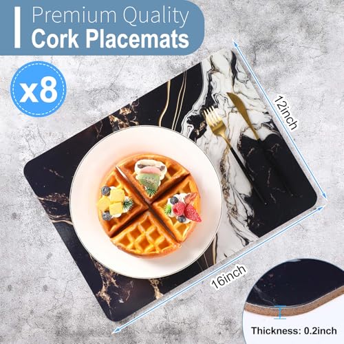 Singhoow Set of 8 Black Heat Resistant Cork Placemats for Kitchen and Dining Tables 16 x 12'' Hard Placemats Thick Cork Backed Easy Clean Table Mats Party Supply by Singhoow - Used condition - Image 2
