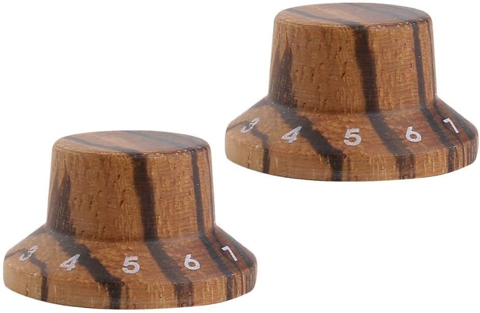 KAISH 4-Pack Wood Knobs LP/Strat Style Bell Knobs Guitar Bass Wood Top Hat Knob with Numbers 1-10 Zebra Wood