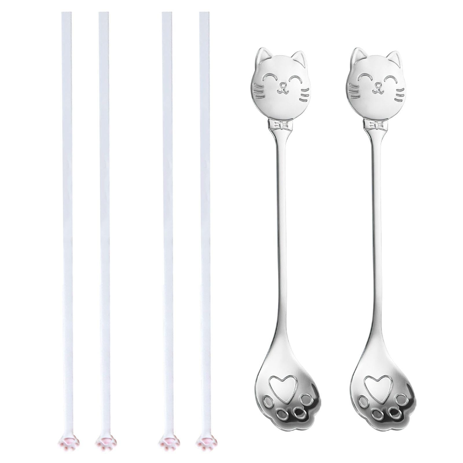 EJUFNS 2 Pairs Of Cat Claw Chopsticks And 2 Cat Claw Spoons, Creative Tableware, Cute Animal Shapes, Fun Gifts, Kitchen Table Supplies.