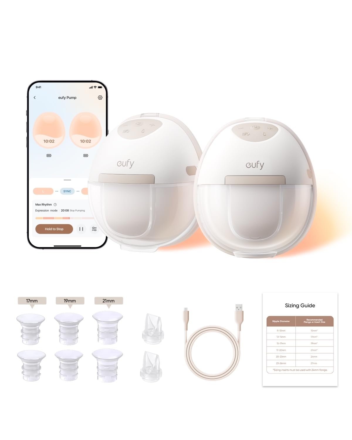 eufy Security Heated Breast Pump Hands-Free E20, Wearable with Innovative HeatFlow, 3 Heat Levels, Optimized Rhythm via App, Hospital-Grade Suction, Leakproof, Ultra-Slim and Quiet for in-Bra Use