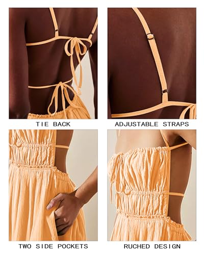 Image of VIUTIL Flowy Maxi Dress for Women Summer Cotton Backless Beach Long Dress with Pockets 2026