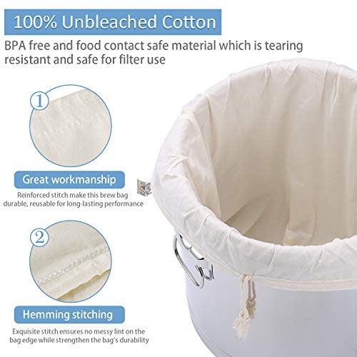 Hinotori Brew bags(26\" x 22\") 2 Pack Reusable Cotton Brew Bags for Home brewing, Drawstring Straining Bag Fine Cheesecloth Bag for Fruit/Cider/Wine/Beer - Thumbnail 5