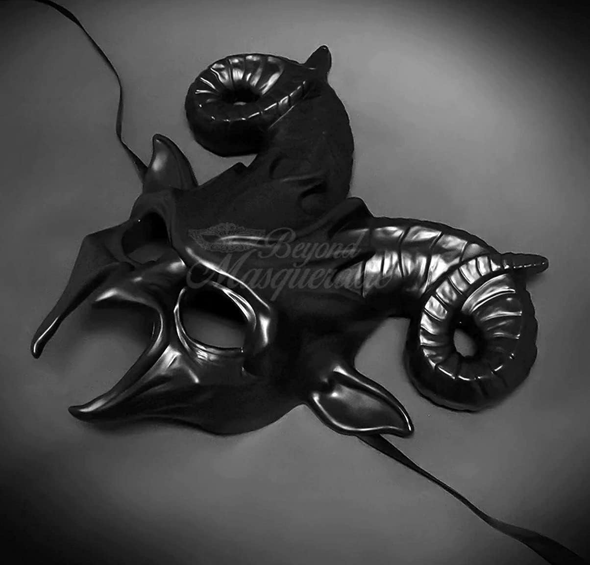 Goat Mask Animal Ram Antler Venetian Masquerade Ball Fairy Halloween Cosplay Big Horns Mask (Black)