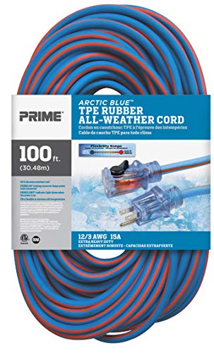 Prime Lt530835 100Ft. 12/3 Sjeow Bu/Or Arctic Blue All Weather Extension Cord W/Primelok & Primelight Indicator Light #TOP1