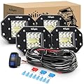 Nilight 4PCS 42W Flush Mount LED Pods Spot Flood Combo Beam Driving Light Backup Light Reverse Light Grill Mount Light with 16AWG LED POD Lights Wiring Harness Kit -4 Leads