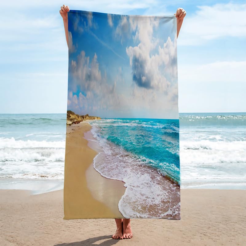 Telo mare oceano, extra large, in microfibra, ad asciugatura rapida, per piscina, palestra, senza sabbia, assorbente, per bagno, viaggi, campeggio, sport, 100 x 180 cm