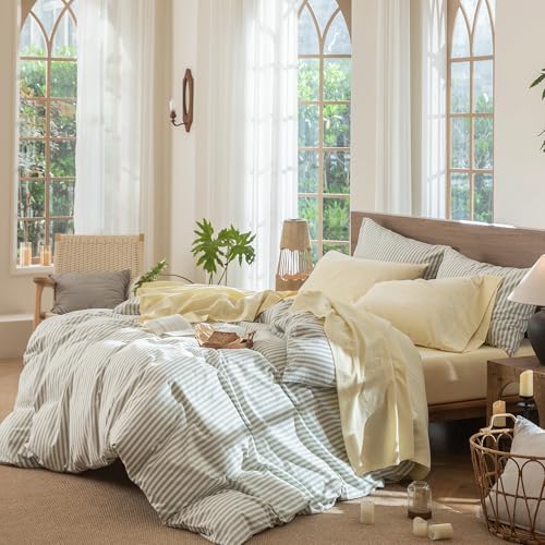 Image of MooMee Sheet Set 100% Washed Cotton Linen-Like Extra Deep Pocket Cal King | Relaxed Linen-like Texture. Soft, Breathable & Lightweight Comfort. 15-19 inch Extra Deep Pocket with All-around Elastic