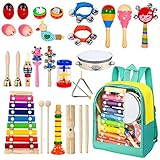 [page_title]-AILUKI 24 Stück Musikinstrumente Musical Instruments Set, Holz Percussion Set Schlagzeug Schlagwerk Rhythm Toys Musik Kinderspielzeug für Kleinkinder