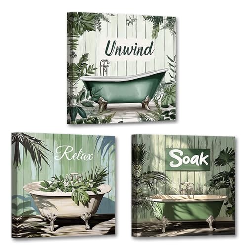 PBXBJY Bathroom Wall Art 3 Panels Vintage Bathroom Wall Decor