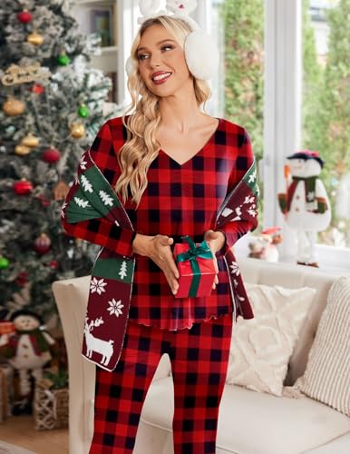 Image of Ekouaer Womens Pajama Sets 2 Piece Lounge Set Fall Winter Pajamas Long Sleeve Pjs Top and Pants Soft Pj Sets Loose Sleepwear