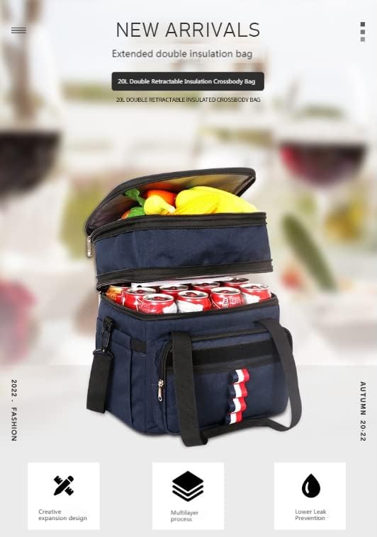 Miniatura 4 de Bolsa térmica reutilizable expandible grande con aislamiento, bolsa de almuerzo resistente duradera a prueba de fugas, para hombres y mujeres,