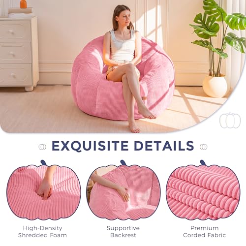 Image of MAXYOYO Giant Bean Bag Chair, Pumpkin-Shaped Bean Bag Sofa, Oversized Boneless Couch Sofa in a Box, Comfy and Lazy Lounge Chair for Dorm, Living Room, Pink