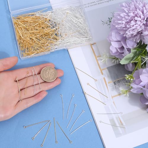 SOFPLATE 1 Box 600Pcs 40mm Gold Silver Jewellery Eye Pins Bulk Long Eyepins Brass Open Head Pins Findings for DIY Necklaces Bracelets Earrings Crafts Jewellery Making Accessories - Image 3