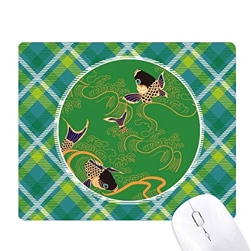 paintingj日本イエローフィッシュ 緑の格子のピクセルゴムのマウスパッド