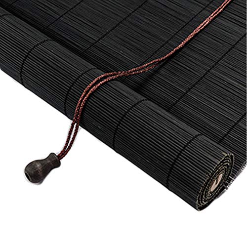 X1NGFU Store Bateau en Bambou pour L'intérieur,Stores à Enroulement en Bambou,Stores À Rouleaux Romains,Rideau Occultant en Bambou,Stores Venitien Bois,pour Extérieur/Intérieur,Noir (60x60cm/24x24in) Cover