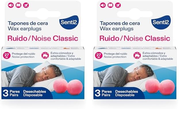 Senti2 Tapones oidos ruido dormir - Cera 6 uds (3 pares) (Paquete de 2)
