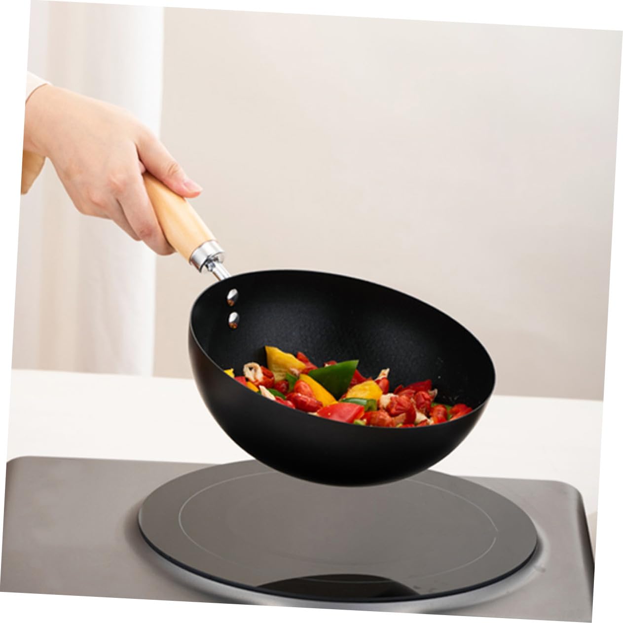 Kleiner Bratwok Aus Edelstahl 22cm Antihaftbeschichtete Alltagspfanne Für Induktionsherd Gasherd Elektroherd Kompakte Wok Pfanne Zum Braten Und Kochen Für 2 Personen