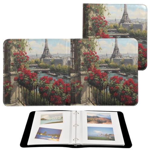 Álbum de fotos ALAZA Paris con vista de la Torre Eiffel y rosas rojas, tapa de cuero PU, encuadernación de 3 anillas, para bodas, viajes y recuerdos familiares miniatura 2