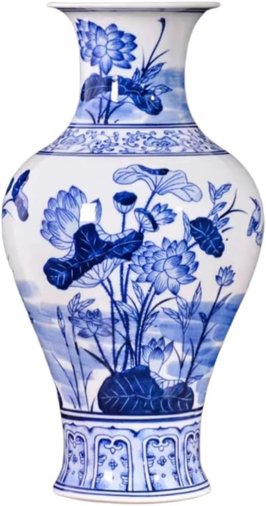 Bzgpmfud One Color Vase Desktop Decorative Classic Ceramic Vases For Art Decoration Chinese Retro Porcelain With Peony Painting 33×17Cm