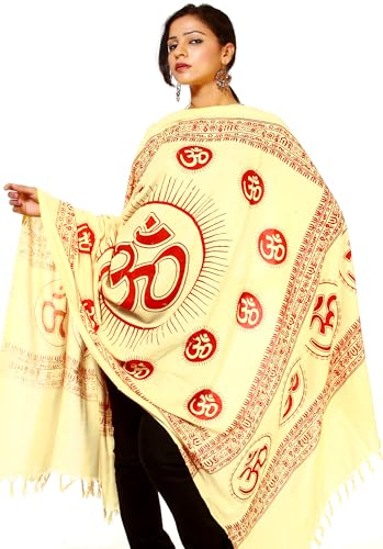 Yellow Hindu Dharma Prayer Shawl with Large Printed Om - PolyCotton
