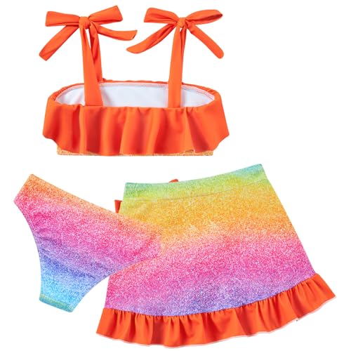 Image of ALISISTER Girls Swimsuit 3 Piece Bathing Suits Flounce Bikini Tankini Set Beach Swimwear with Cover Ups Skirt for 3-8 Years